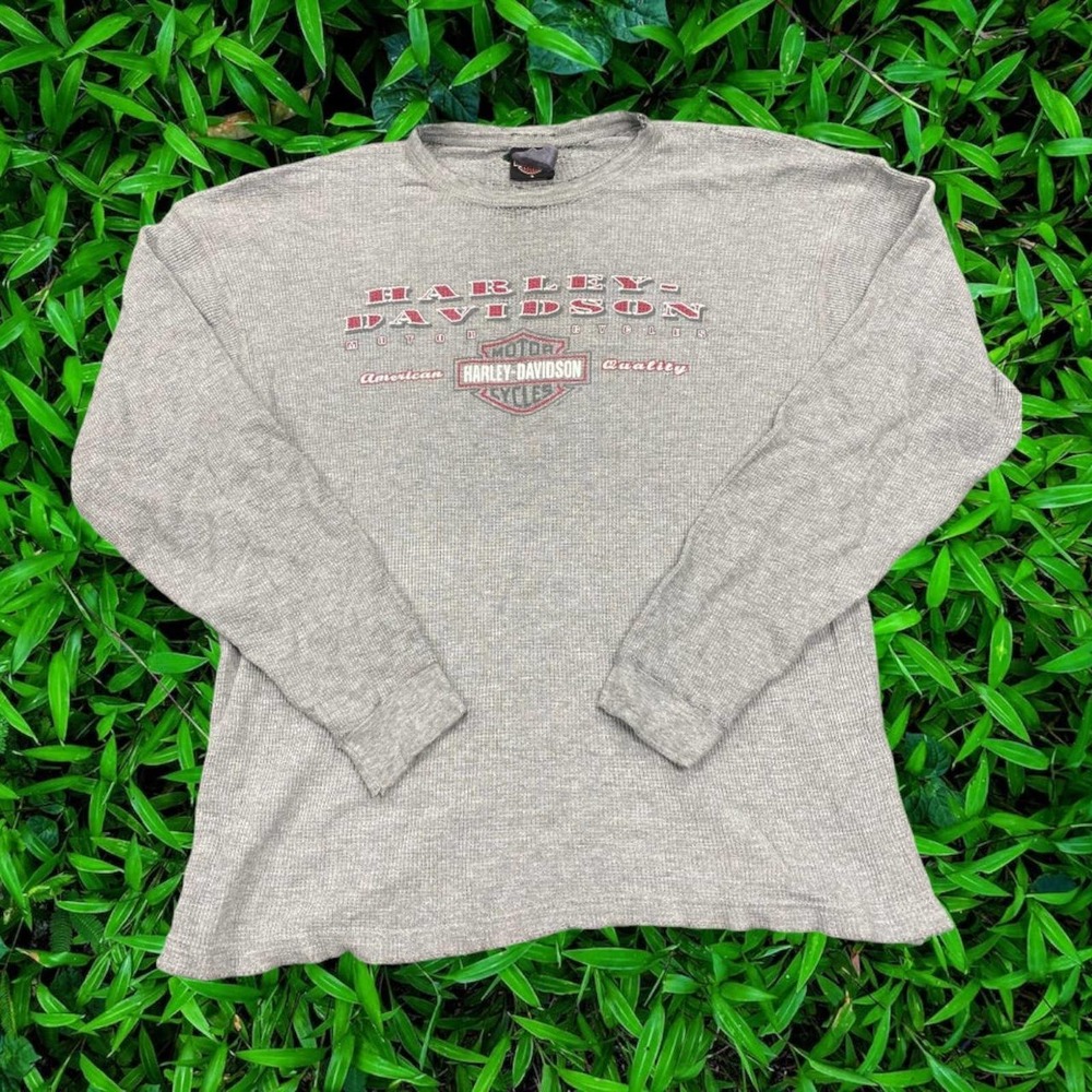 Harley Davidson of Edison Highland Double Sided Long Sleeve Grey Thermal Tee L